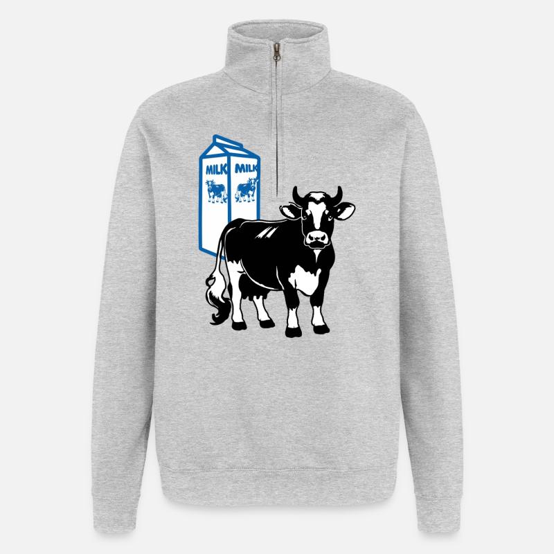 Milchkuh mit Milchkarton Hintergrund - Quarter-Zip-Sweatshirt - Grau meliert