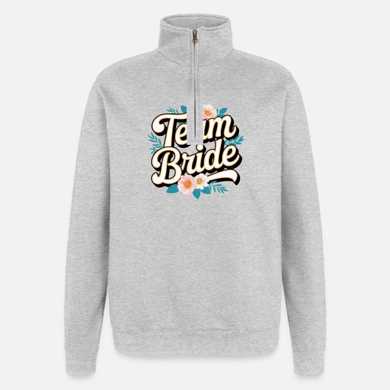 Team Bride! Personalisierbar - Quarter-Zip-Sweatshirt - Grau meliert