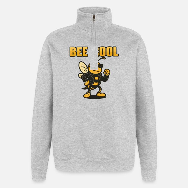 Bee Cooler Biker bi in Lederjacke - Quarter-Zip-Sweatshirt - Grau meliert