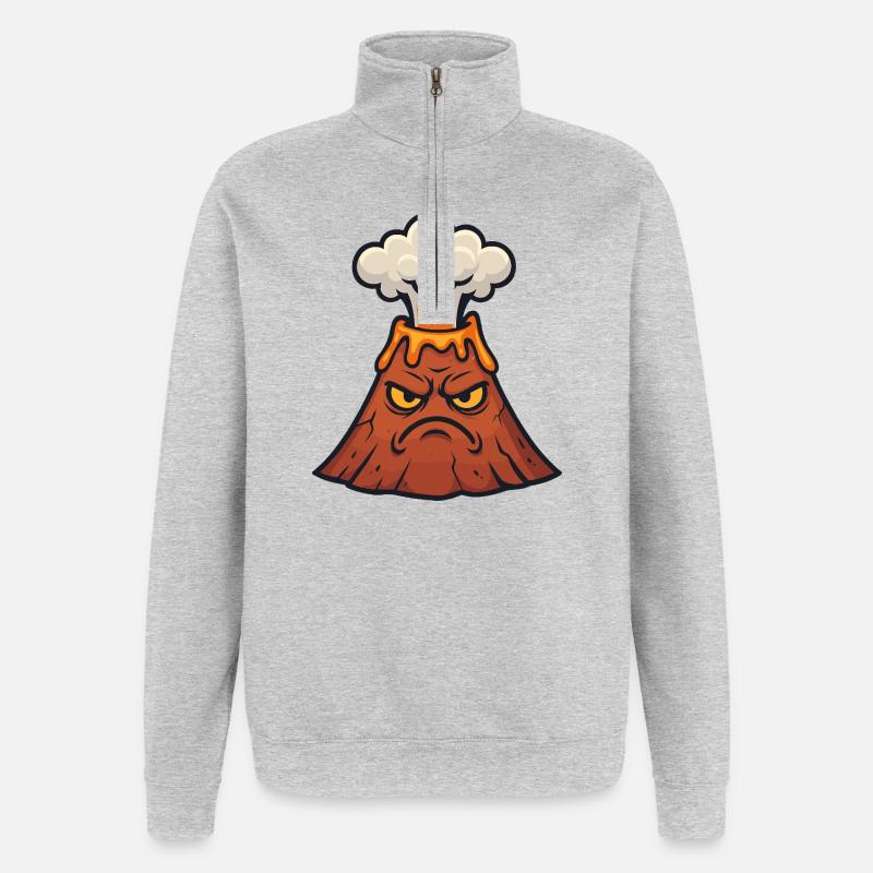 Wütender Vulkan Cartoon - Quarter-Zip-Sweatshirt - Grau meliert