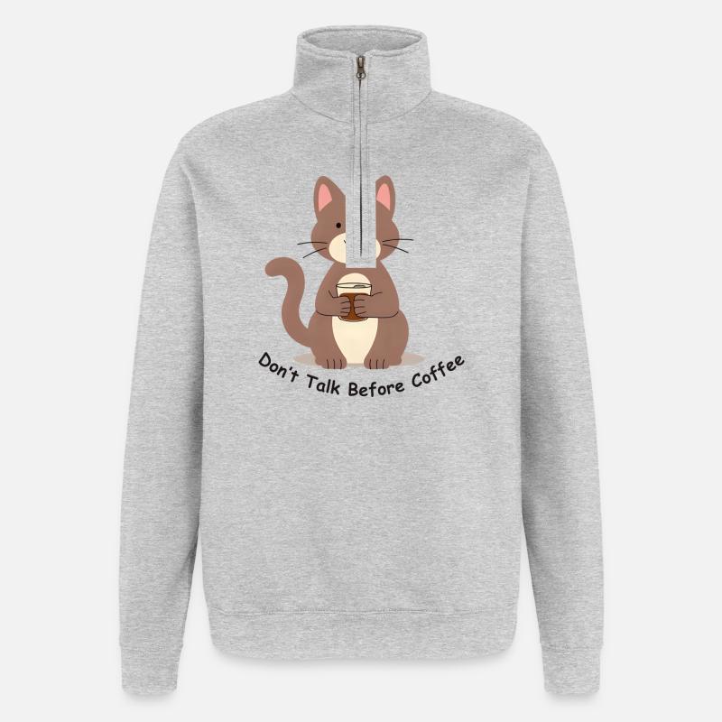 Coffee Katze - Quarter-Zip-Sweatshirt - Grau meliert