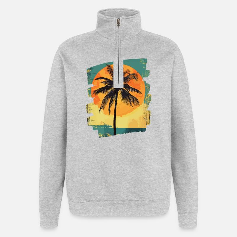 Palm Tree Sunset Summer Sun - Quarter-Zip Sweatshirt - heather grey