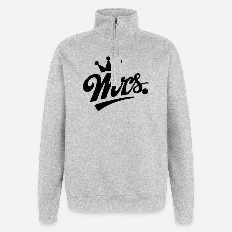 Mrs. & Krone, personalisierbar - Quarter-Zip-Sweatshirt - Grau meliert