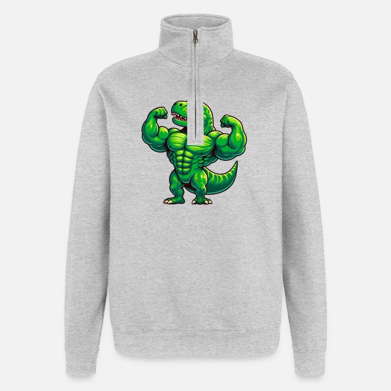 Starker Drachentrainer mit Muskel-Design - Quarter-Zip-Sweatshirt - Grau meliert