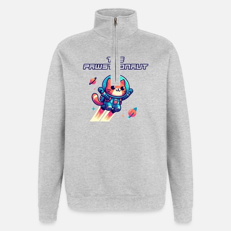 L’astronaute Cat dans l’espace - Sweat à zip 1/4 - gris chiné