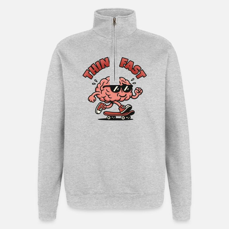 Pense à Fast Brain Skate - Sweat à zip 1/4 - gris chiné