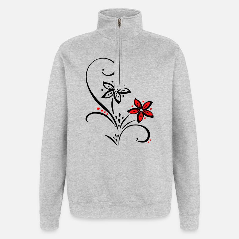 Ornement à petites fleurs - Sweat à zip 1/4 - gris chiné