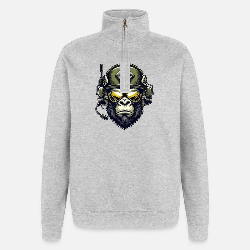 Gorilla Militär Design - Quarter-Zip-Sweatshirt - Grau meliert