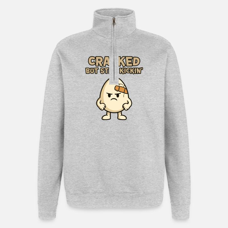 Œuf Cassé : Têtu et Kickin - Sweat à zip 1/4 - gris chiné