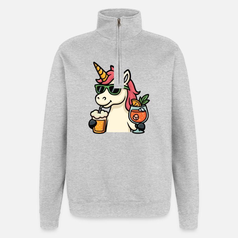 Party Einhorn Getränke - Quarter-Zip-Sweatshirt - Grau meliert