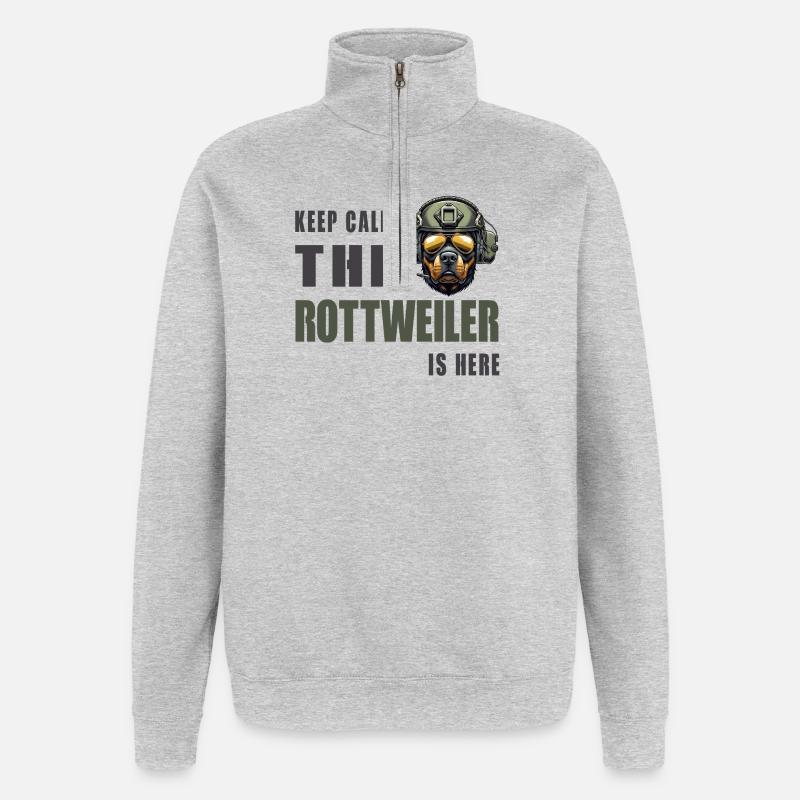 Rottweiler – Conception Keep Calm - Sweat à zip 1/4 - gris chiné