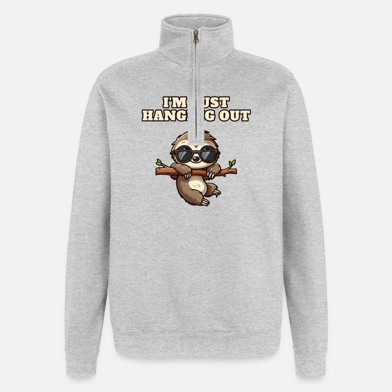 Faultier mit heraushängender Sonnenbrille - Quarter-Zip-Sweatshirt - Grau meliert