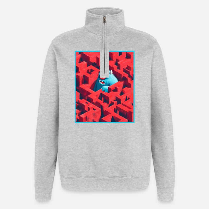 Labyrinthe de monstres - Sweat à zip 1/4 - gris chiné