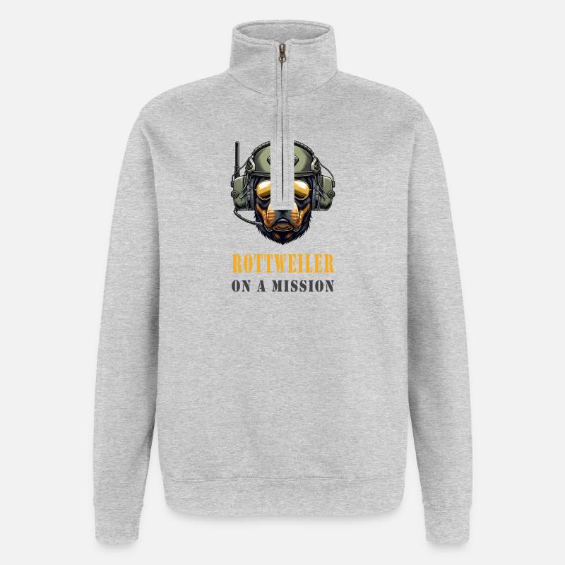 Rottweiler en mission - Sweat à zip 1/4 - gris chiné