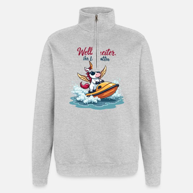 Wellenreiter-Einhorn - Quarter-Zip-Sweatshirt - Grau meliert
