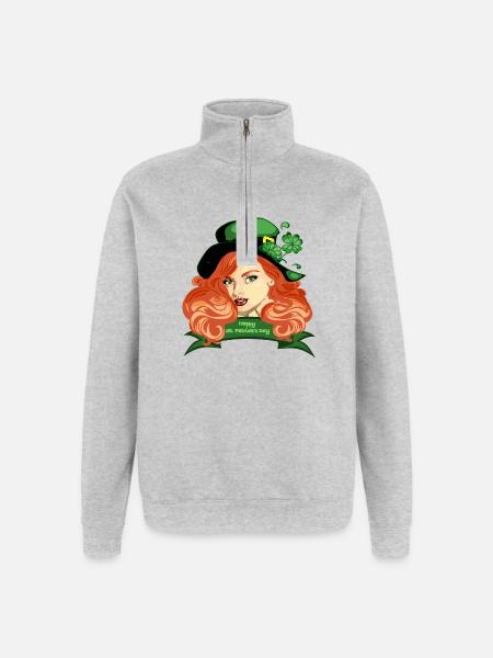 St. Patricks Pinup-Kleeblatthut - Quarter-Zip-Sweatshirt - Grau meliert