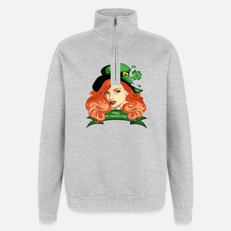 St. Patricks Pinup-Kleeblatthut - Quarter-Zip-Sweatshirt - Grau meliert