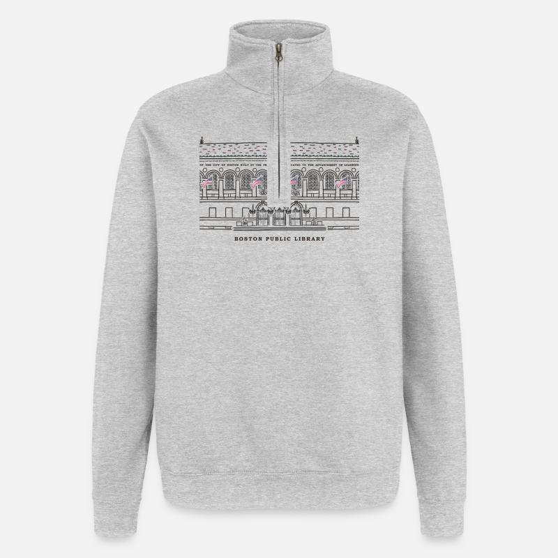 Boston, Drawing Public Library, États-Unis - Sweat à zip 1/4 - gris chiné