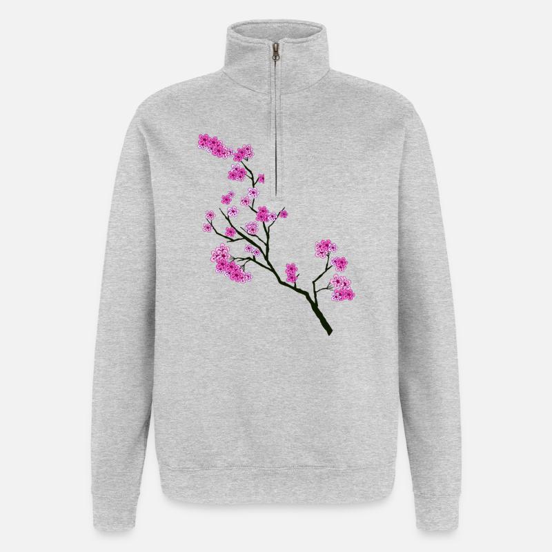 Branche de fleur de style printanier - Sweat à zip 1/4 - gris chiné