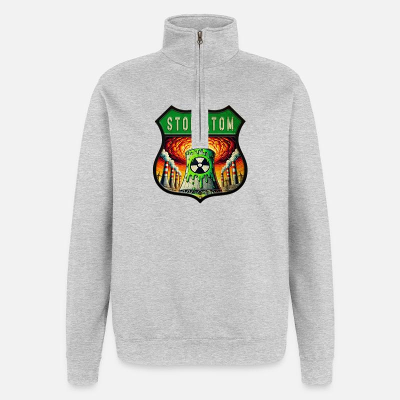 Stop Atom Wappen Design - Quarter-Zip-Sweatshirt - Grau meliert