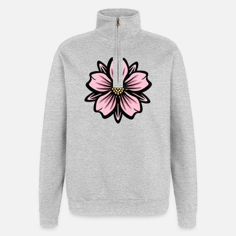 Splendeur de fleur rose - Sweat à zip 1/4 - gris chiné