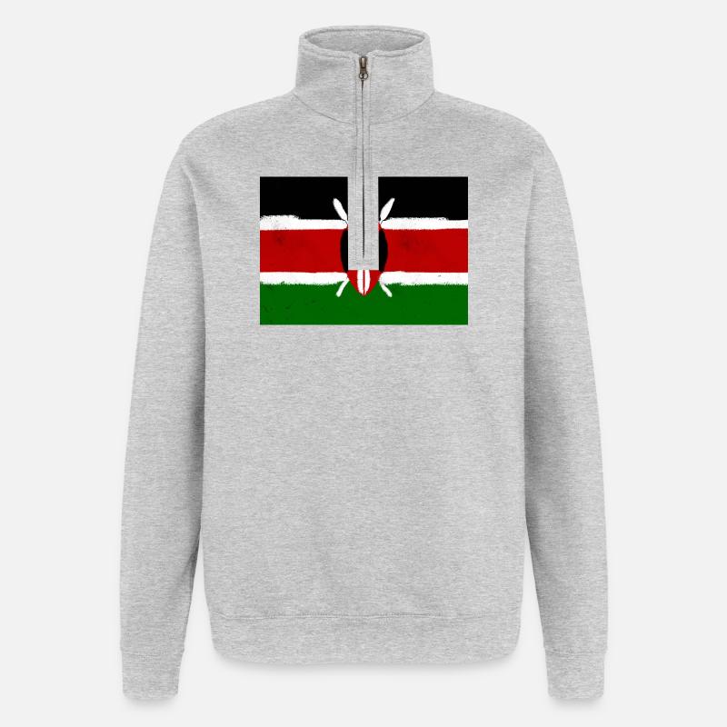 Drapeau du Kenya - Sweat à zip 1/4 - gris chiné