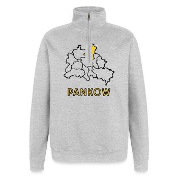 PANKOW, un quartier de Berlin - Sweat à zip 1/4 - gris chiné - Devant - AI Model Female 172 light (172cm) & AI Model Male 178 dark (178cm)