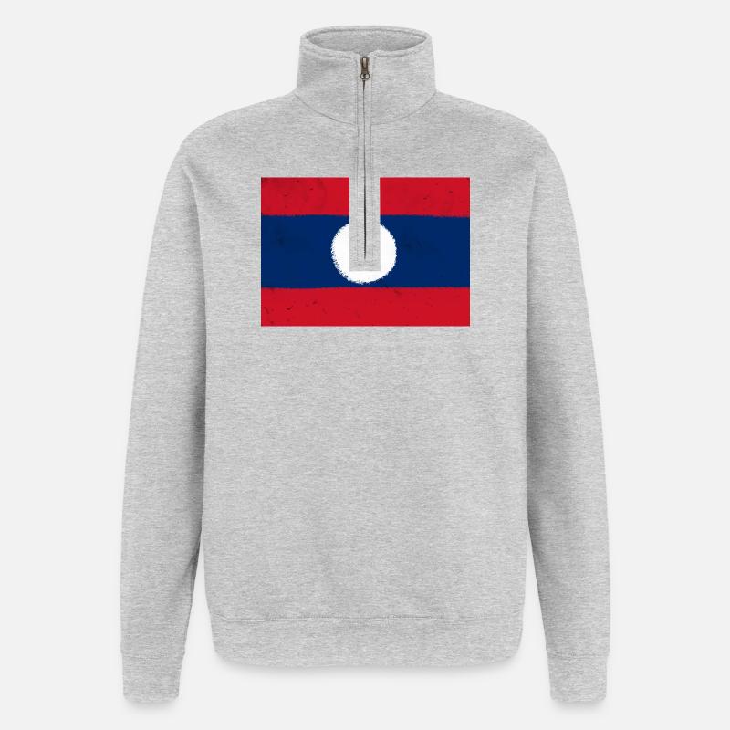 Drapeau du Laos - Sweat à zip 1/4 - gris chiné