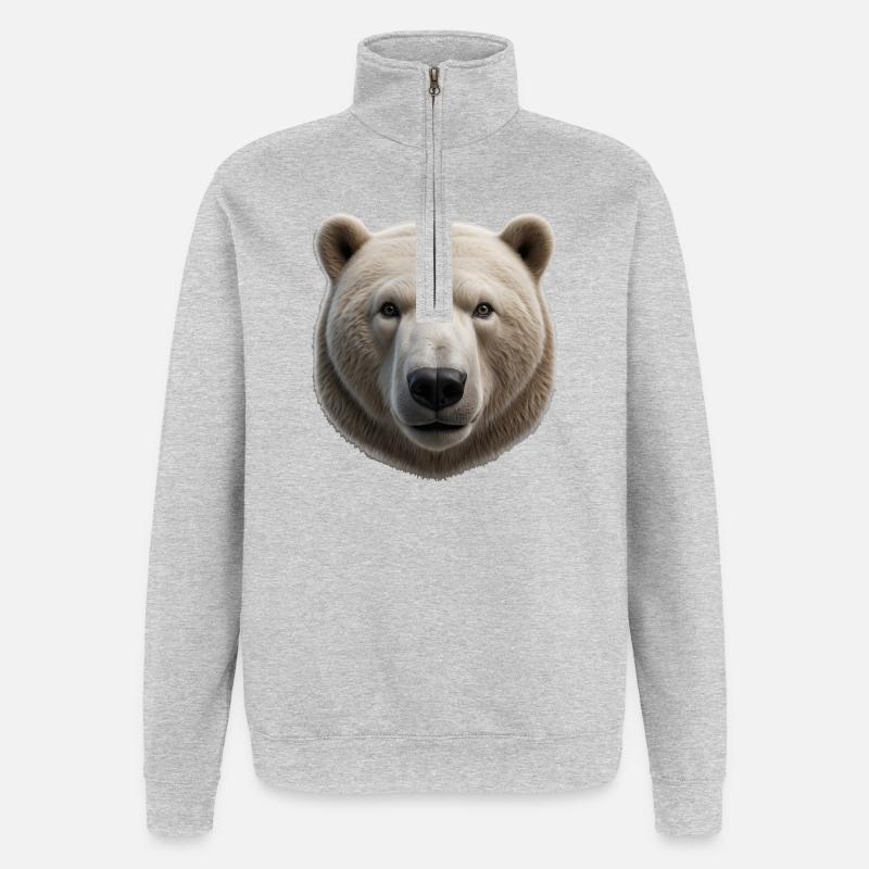 Majestätisches Eisbärengesicht Design - Quarter-Zip-Sweatshirt - Grau meliert