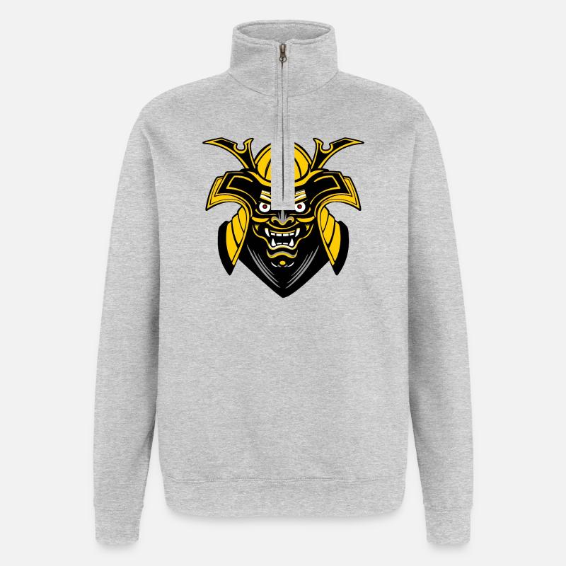 SMenpō Masque de samouraï or-noir - Sweat à zip 1/4 - gris chiné