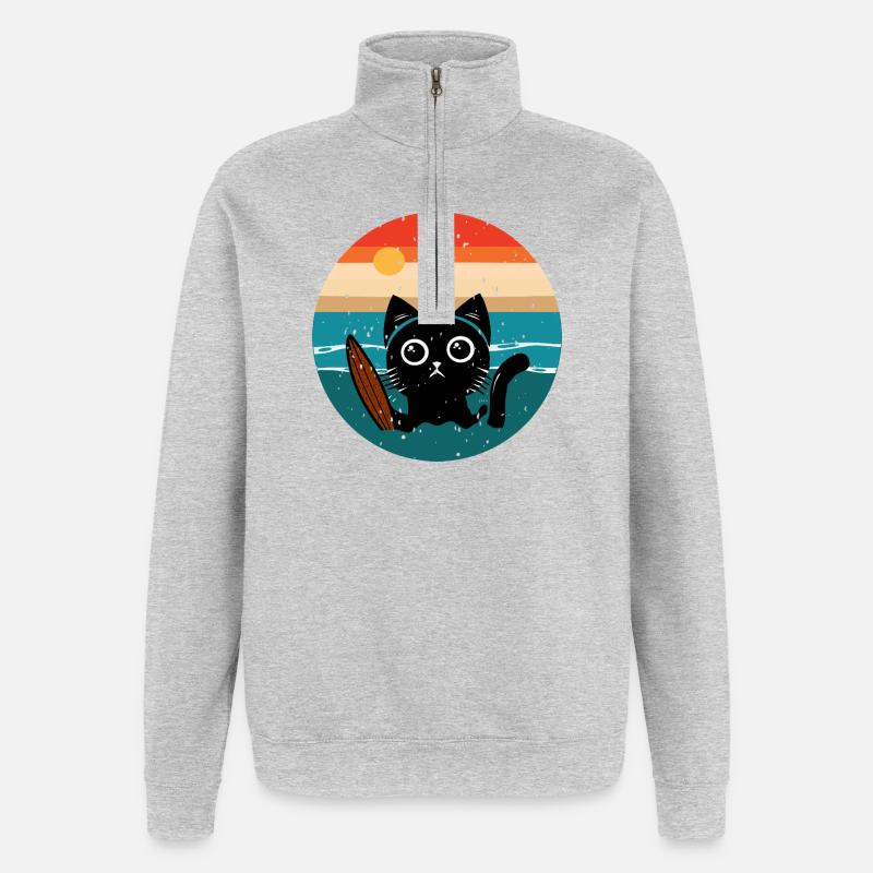 Surfende Katze - Quarter-Zip-Sweatshirt - Grau meliert
