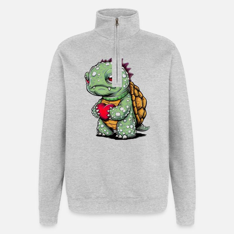 Schildkröte mit Herz - Quarter-Zip-Sweatshirt - Grau meliert