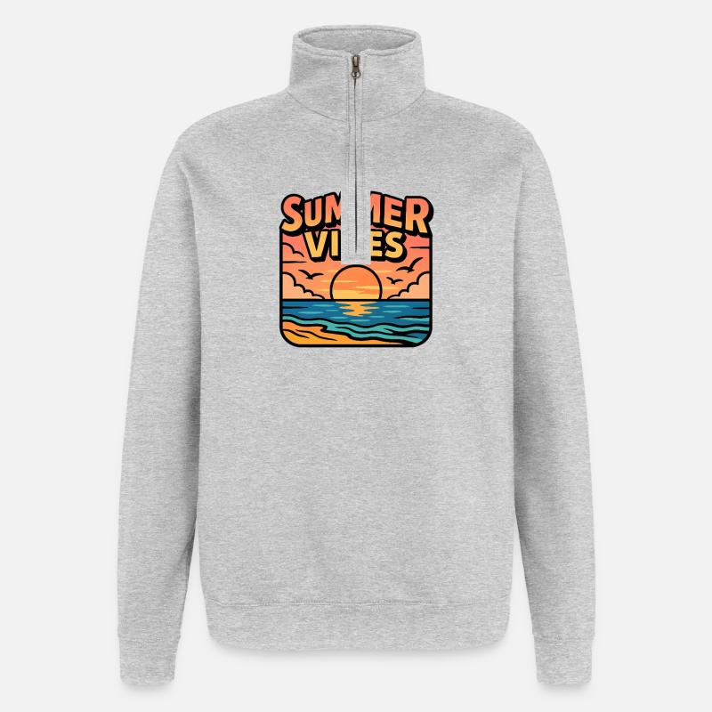 Summer Vibes coucher de soleil - Sweat à zip 1/4 - gris chiné