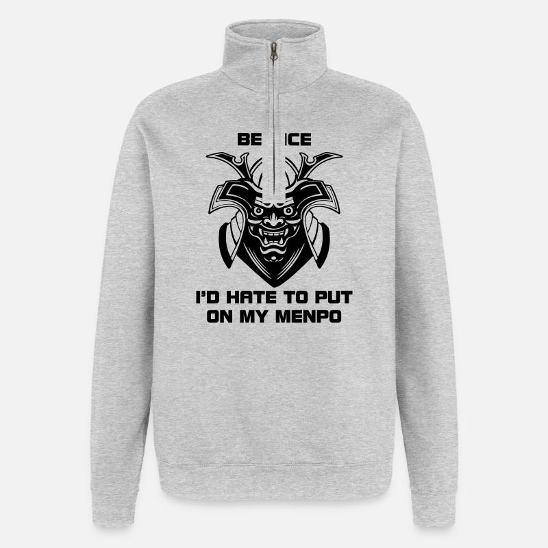 Menpo Warnung – Sei freundlich! - Quarter-Zip-Sweatshirt - Grau meliert