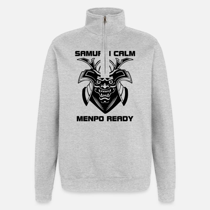 Samurai Calm – Menpo Ready - Quarter-Zip Sweatshirt - heather grey