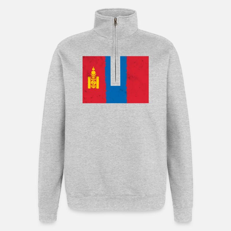 Drapeau de la Mongolie - Sweat à zip 1/4 - gris chiné