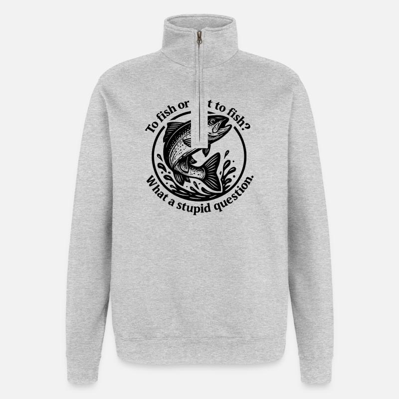 Source de poisson Question Motif - Sweat à zip 1/4 - gris chiné