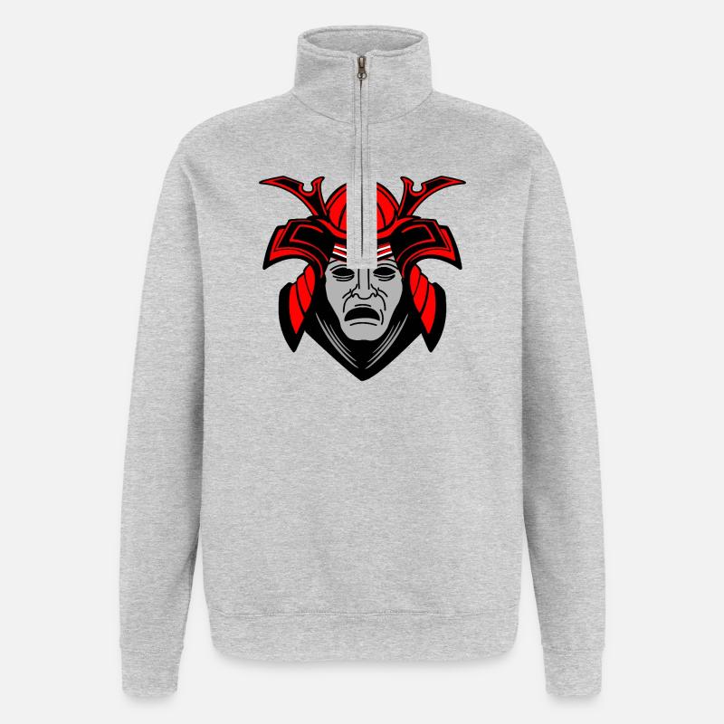 Gloomy Samurai Face with Helmet - Quarter-Zip Sweatshirt - heather grey