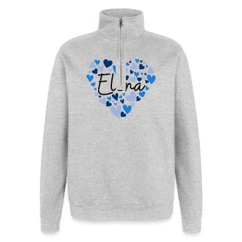 Elena Namensmotiv mit herzförmigen blauen Herzen - Quarter-Zip-Sweatshirt - Grau meliert - Vorne - AI Model Female 172 light (172cm) & AI Model Male 178 dark (178cm)