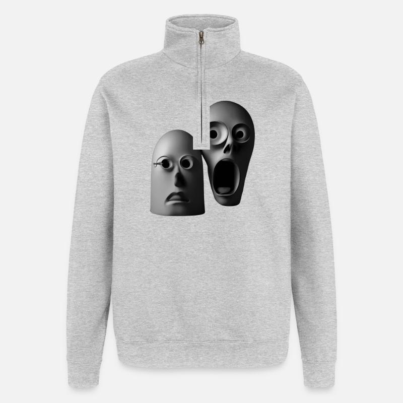 Illustration expressive de masque de crâne - Sweat à zip 1/4 - gris chiné