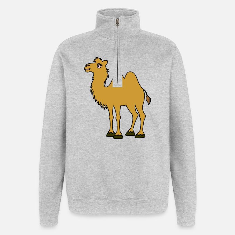Chameau brun à deux bosses - Sweat à zip 1/4 - gris chiné