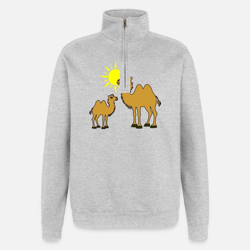 Mutter und Baby Kamel mit Sonne - Quarter-Zip-Sweatshirt - Grau meliert