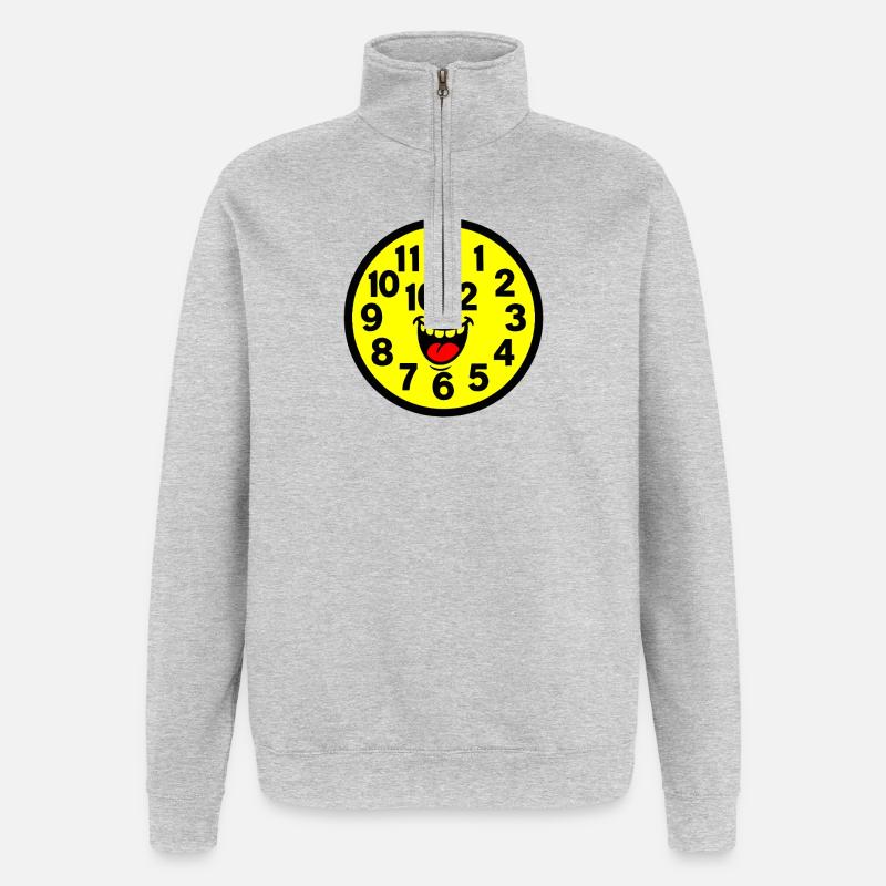 Cheerful Parodized Clock Design - Quarter-Zip Sweatshirt - heather grey