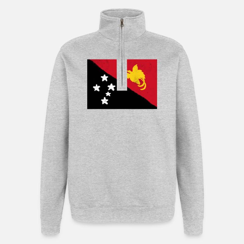 Flagge von Papua-Neuguinea - Quarter-Zip-Sweatshirt - Grau meliert