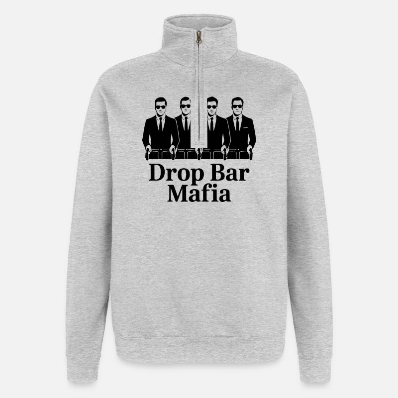 Drop Bar Mafia – Cyclisme rétro - Sweat à zip 1/4 - gris chiné