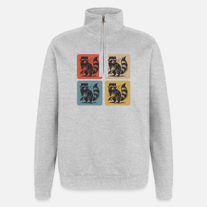 Stylischer Waschbär Retro Design - Quarter-Zip-Sweatshirt - Grau meliert