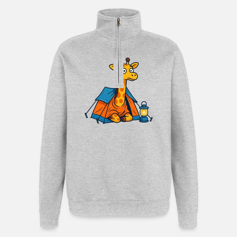 dessin animé girafe camping design - Sweat à zip 1/4 - gris chiné