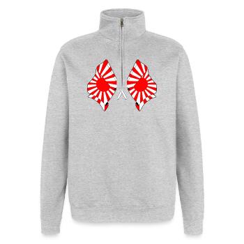 Gekreuzte Flaggen der aufgehenden Sonne - Quarter-Zip-Sweatshirt - Grau meliert - Vorne - AI Model Female 172 light (172cm) & AI Model Male 178 dark (178cm)