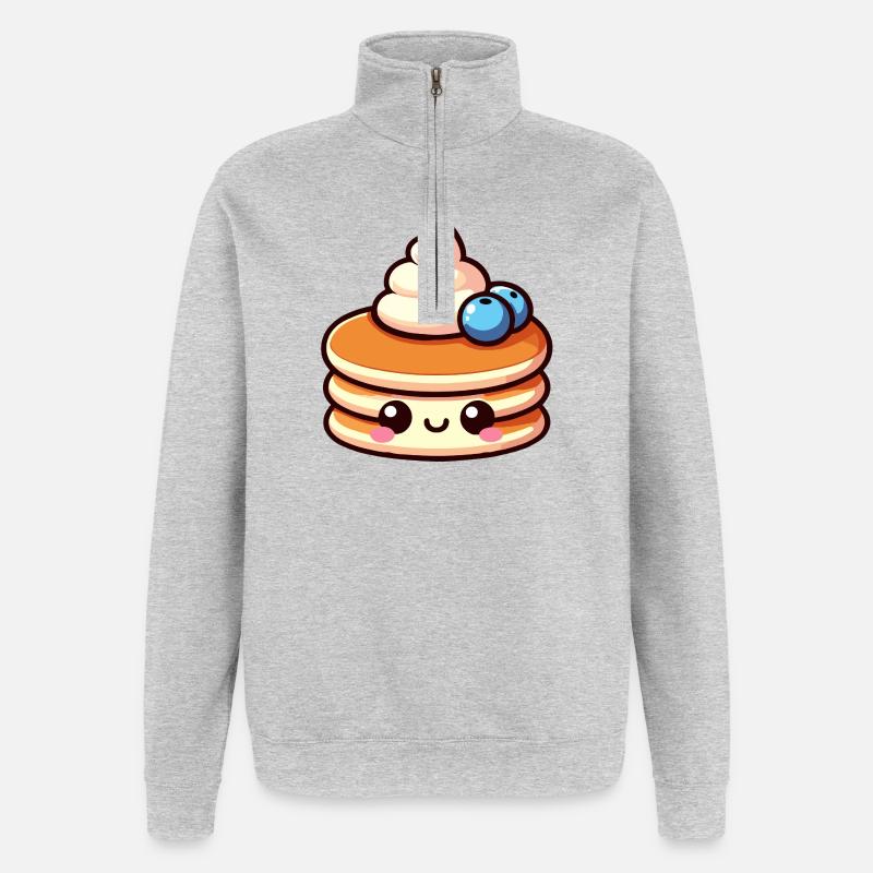 Kawaii Pancake Charakter-Design - Quarter-Zip-Sweatshirt - Grau meliert