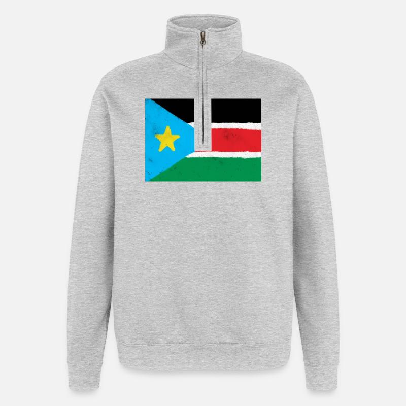 Drapeau du Soudan du Sud - Sweat à zip 1/4 - gris chiné